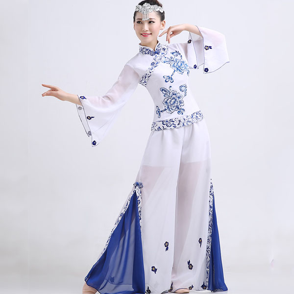 5Cgo 44296437936 古典舞蹈服裝演出服女新款夏季秧歌服表演服青花瓷舞台扇子舞   GSX84100
