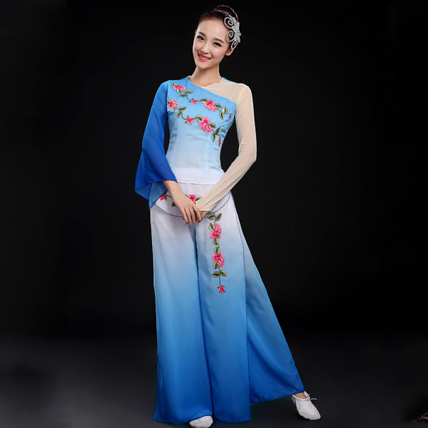 5Cgo 528647563173 古典舞蹈服裝高檔扇子舞新款演出服水袖舞傘舞古典舞蹈服裝秧歌服女  GSX04100