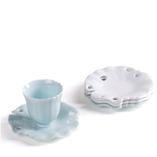 5Cgo 538338731611 杯托茶托墊功夫茶具杯子杯墊茶道配件茶杯墊陶瓷茶碟茶墊一組4個  HZS25000