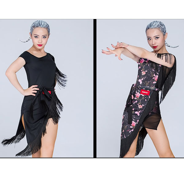 5Cgo 534906367759 尚芭菲拉丁舞服裝女成人新款斜肩流蘇連衣裙練習套裝練功服   GSX88200