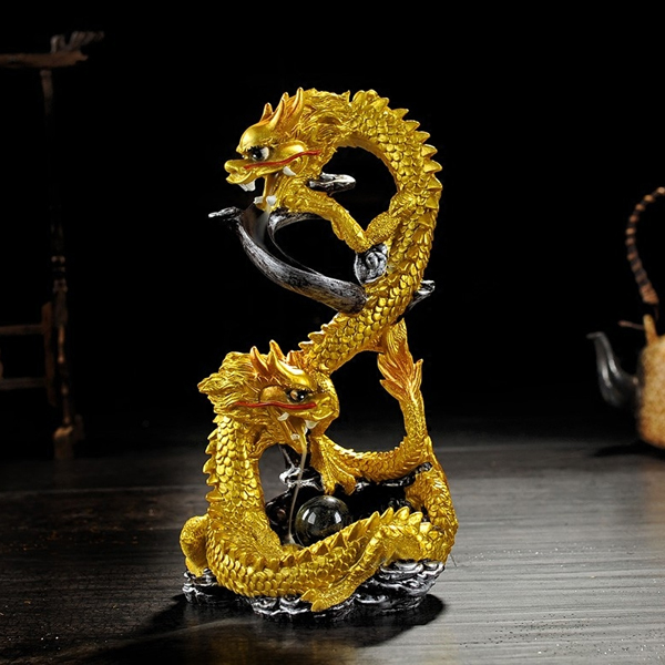 5Cgo 528163773620 雙龍戲珠流香樹脂倒流香爐彩色熏香爐塔香雙龍吐珠倒流香爐 HZS59000