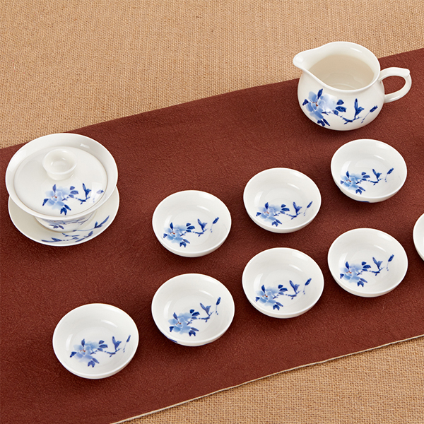 5Cgo 520702322348 陶瓷青花瓷淡雅精品功夫茶具套裝蓋碗公道杯茶杯套組 HZS92100