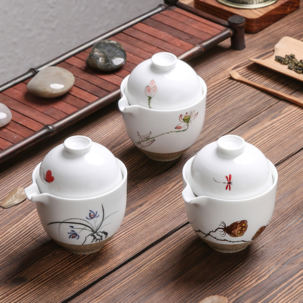 5Cgo 538707770343 快客杯陶瓷旅行茶具一壺一杯個人辦公功夫茶具陶泥手繪茶壺茶杯  HZS95000