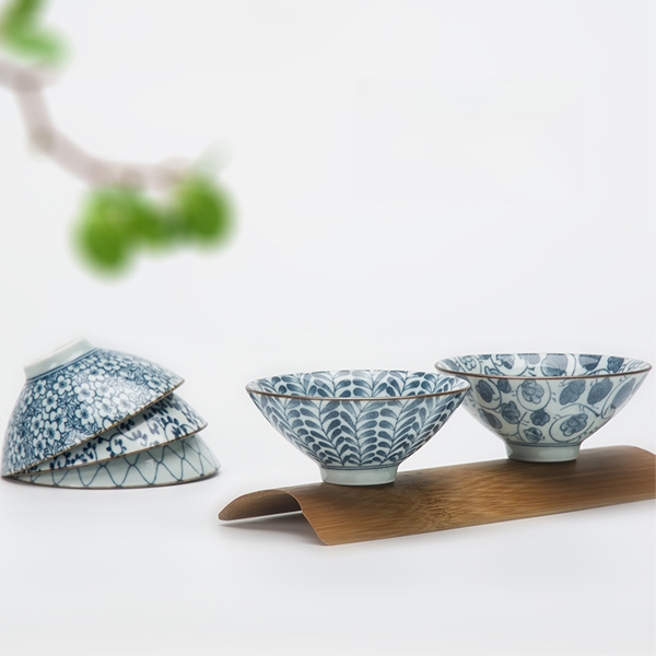 5Cgo 540667662331 手繪日式功夫茶杯青花茶盞仿古品茗杯明代陶瓷鬥笠小杯子一組6個 HZS39000