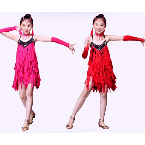 5Cgo 523382071452 兒童拉丁舞服裝女童流蘇演出服秋冬季少兒比賽練功服拉丁舞裙 四件套  GSX65100