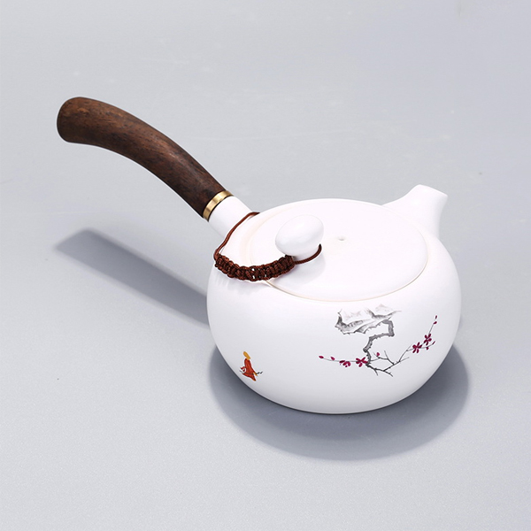 5Cgo 539116240765 高檔側把壺陶瓷茶壺木柄單壺小號景德鎮手繪白瓷功夫茶具  HZS86000