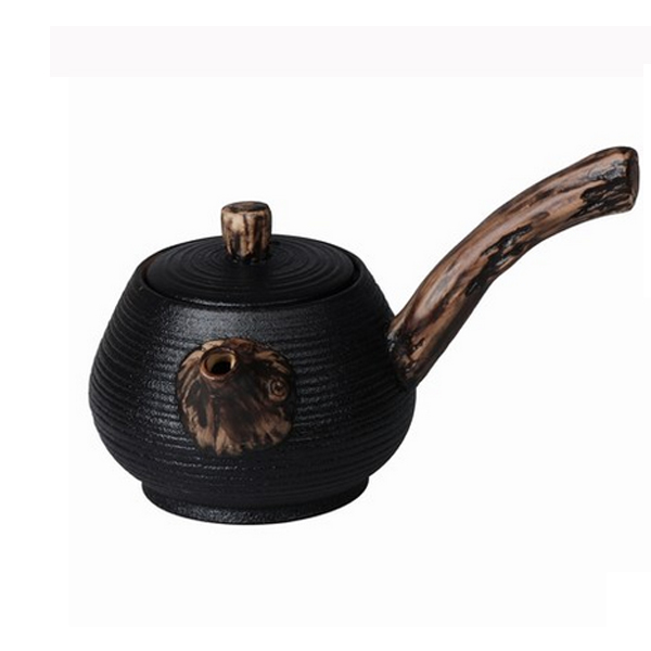 5Cgo 22316196857 日式茶壺粗陶茶壺陶壺黑禅風茶具古樹根型側把壺小號茶具配件 HZS93000