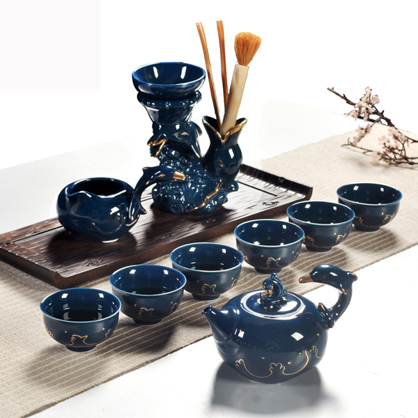 5Cgo 537693118094 功夫茶具套裝整套手繪鍍金創意海豚陶瓷茶具高檔辦公室茶杯禮盒裝 HZS80200