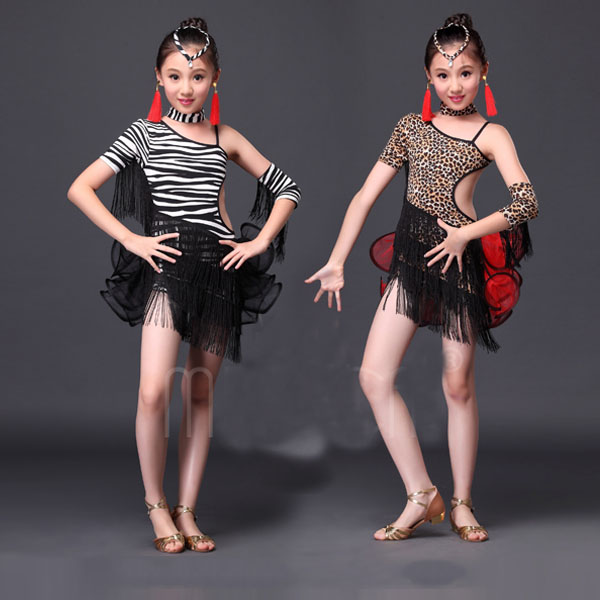 5Cgo 536908598548 拉丁舞裙流蘇連衣裙演出服成人女性感斜肩拉丁舞服裝表演服練習服裝   GSX81100