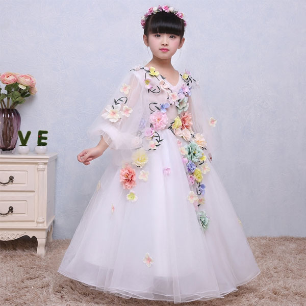5Cgo 543901193763 兒童禮服花仙子公主裙女童長款長袖生日晚禮服鋼琴表演兒童節演出服  GSX03200
