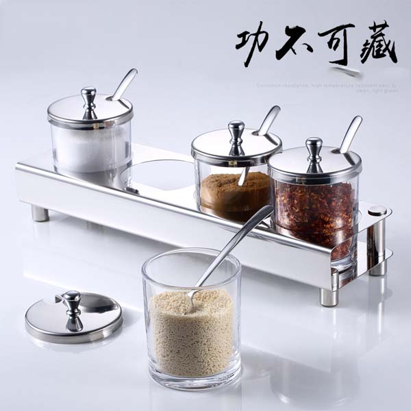 5Cgo 543337719001 德國304不銹鋼調味罐套裝廚房用具歐式密封調料盒鹽罐玻璃調料瓶四味裝 XMJ86100