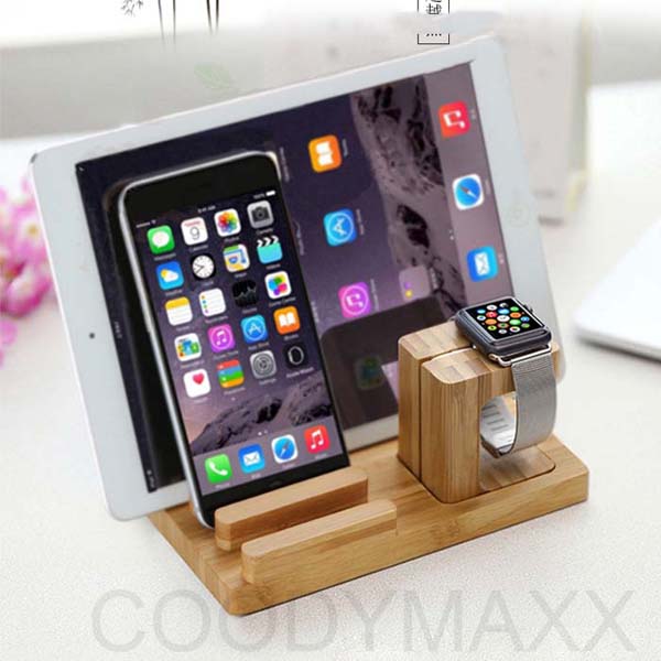 5Cgo 532118575871 適用於蘋果手表apple watch手機充電底座iphone實木iPad支架竹木款 XMJ04000