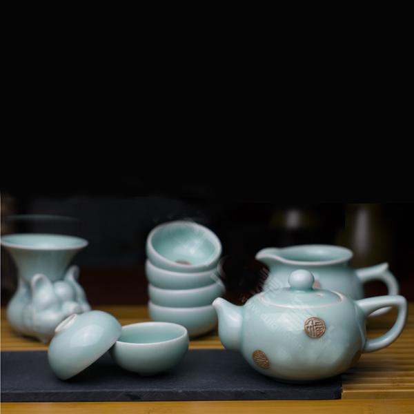 5Cgo 19973062591 龍泉青瓷翠青坊十頭帶福字豬功夫茶具套裝茶壺茶杯公道杯 HJT68300