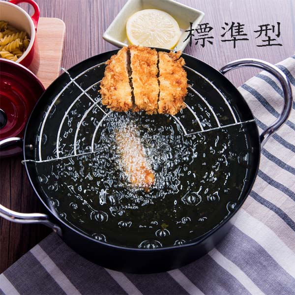 5Cgo 537748483839 日式天婦羅油炸鍋家用鍋炸鍋便攜含濾油架電池爐通用溫馨油炸鍋多用途-標準型 XMJ06000
