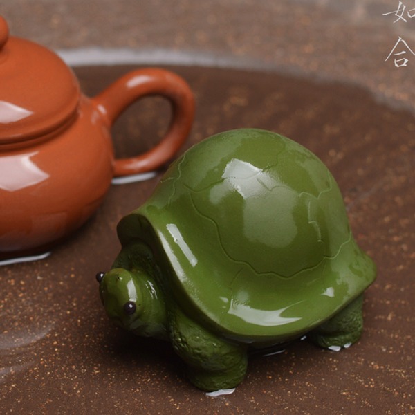 5Cgo 544027472229 將軍龜茶寵鎮宅長壽烏龜宜興紫砂綠泥擺件茶玩小巧壺蓋托架茶盤茶几裝飾品 AGL86000