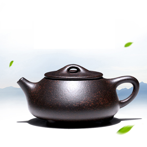 5Cgo 43644536926 宜興純全手工紫砂壺茶壺茶杯茶墊泡茶功夫茶套裝黑金砂石瓢壺 HJT08300