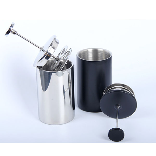 5Cgo 526534071503 圓筒打奶器雙層不鏽鋼手動打奶泡杯咖啡手持打奶機咖啡店家用多用途400ml XMJ88000