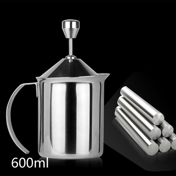 5Cgo 44816745859 咖啡打奶器304雙層手動打奶泡機咖啡奶泡壺拉花壺咖啡廳門市通用（600ml）XMJ05000