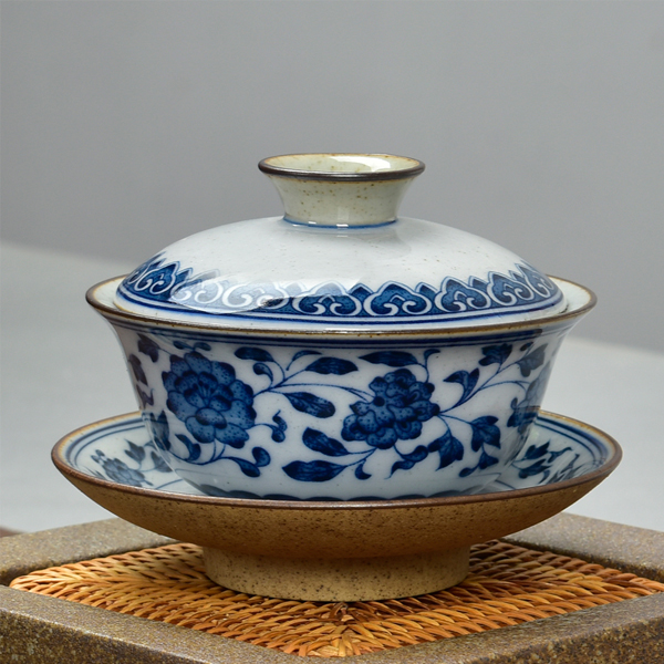 5Cgo 522223577970 粗陶青花蓋碗仿古開片三才碗茶壺茶杯茶碗茶備敬茶碗三才杯功夫茶蓋碗 HJT04000
