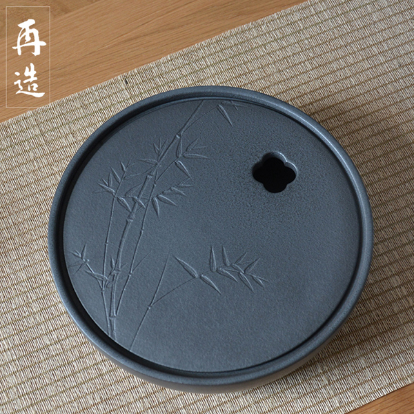 5Cgo 544394462547 陶瓷茶盤家用簡約粗陶日式嵌入式儲水乾泡台圓形茶壺茶杯茶海功夫茶壺承托盤功夫茶具 HJT84100