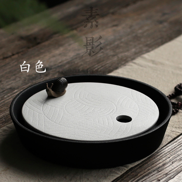 5Cgo 533983986876  粗陶茶盤禅風黑白儲水式茶台茶壺茶杯茶墊茶海陶瓷家用圓形功夫茶茶具乾泡台 HJT89000