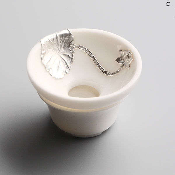 5Cgo  544102713730 玉白釉手工鑲銀陶瓷茶漏功夫茶具茶壺茶杯泡茶茶道功夫茶配件過濾泡茶器濾網茶葉過濾器  HJT89000