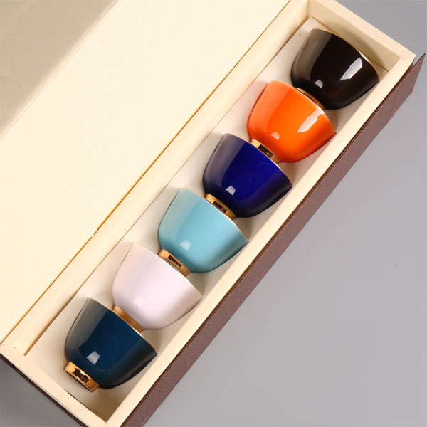 5Cgo 530660950145  多彩描金陶瓷茶杯茶壺茶具茶盤泡茶功夫茶品茗杯主人杯天目茶碗茶盞功夫茶具個人杯禮盒裝 HJT57000