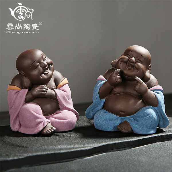 5Cgo 546062073810 彌勒佛紫砂茶寵茶壺茶杯茶盤茶道功夫茶擺件精品人物擺件手工茶玩飾品功夫茶具配件 兩個一組  HJT96000