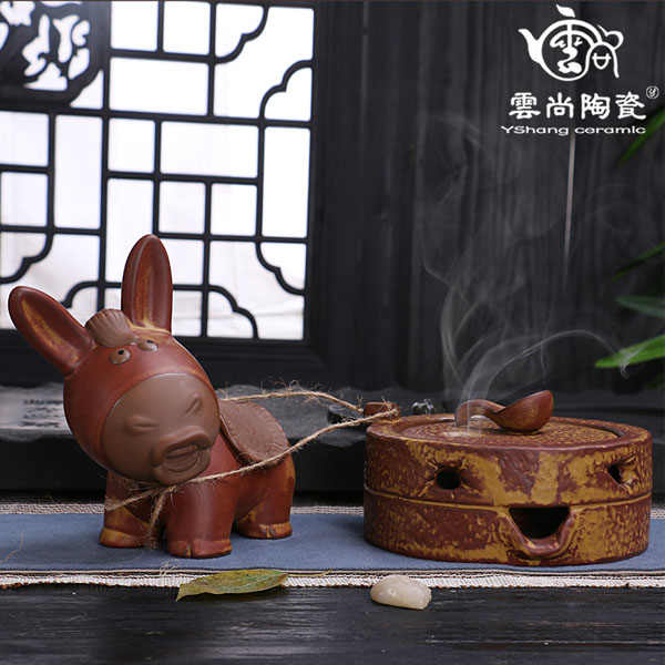 5Cgo 527632681769 驢拉石磨創意香爐茶壺茶杯茶海茶盤茶具五谷豐登手工陶瓷香爐仿古盤香爐檀香薰爐擺件 HJT81100