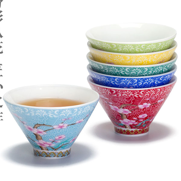 5Cgo 543156035078 粉彩扒花杯品茗杯鬥笠杯小茶杯茶壺茶海茶盤茶具主人杯青花小茶碗精品單杯富貴牡丹 六個杯  HJT33000