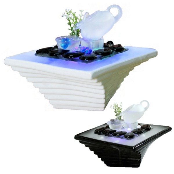 5Cgo 44466975795 金字塔酒櫃擺飾家居裝飾品招財風水輪歐式流水噴泉加濕器黑白現代風格 水槽25*高23cm AGL85200