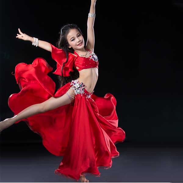 5Cgo 541921912159 兒童肚皮舞演出服女童兒童表演服套裝真絲緞大擺裙 少兒拉丁舞衣  GSX89500