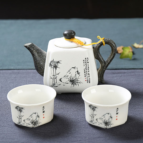 5Cgo 520161659844 陶瓷茶具快客杯一壺兩二杯功夫茶具泡茶功夫茶茶壺茶杯便攜雪花旅行茶具套裝款式一 HJT86000