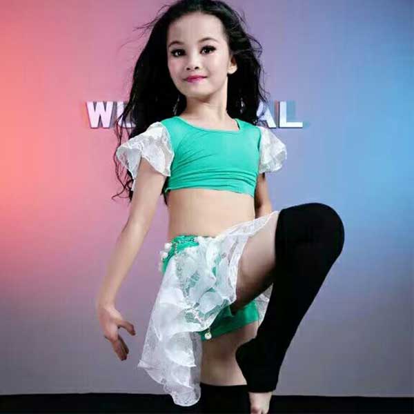 5Cgo 536146707210 肚皮舞套裝女童新款兒童蕾絲俏皮練功練習服表演出服 肚皮舞衣    GSX87000