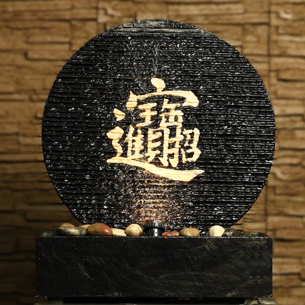 5Cgo 45201879737 大型天然石材室內假山流水噴泉瀑布公司大廳玄關招財進寶家居裝飾風水輪加濕器客廳辦公室-黑高71公分 AGL07410