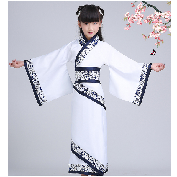 5Cgo 539385220010 兒童古裝寫真服女童漢服曲裾小孩青花瓷三繞曲裾民族風古裝演出服    GSX85100