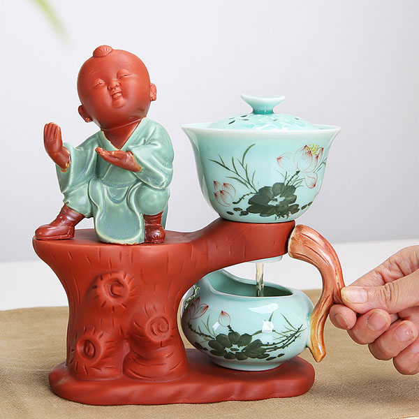 5Cgo 550360344918 創意陶瓷半自動茶壺茶杯品茗杯泡茶茶海公道杯茶座茶具懶人防燙功夫茶套裝泡茶器  HJT86100