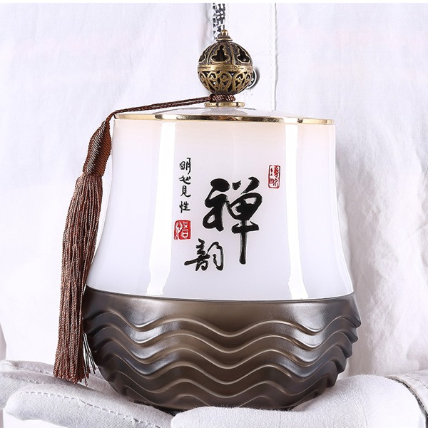 5Cgo 541787715056 禪韻如意白玉琉璃茶葉罐銅鈕佛頭客廳茶桌擺飾儲物罐商務禮品會議慶典紀念品 AGL82300
