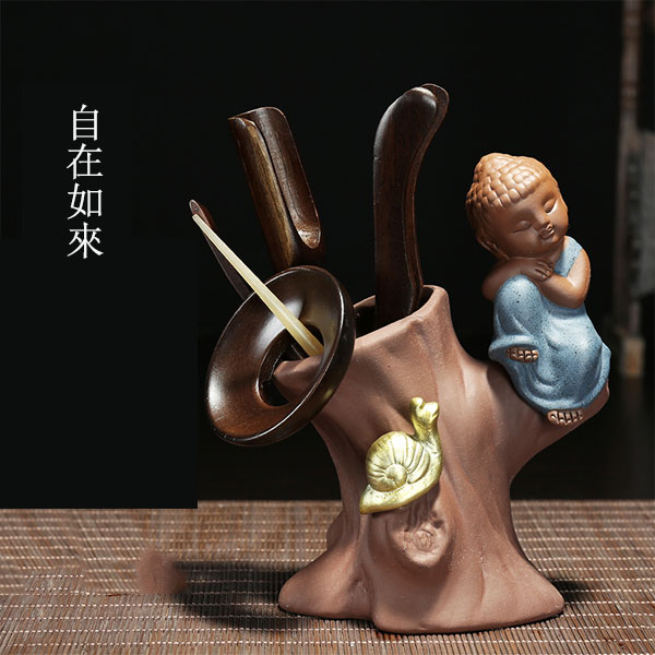 5Cgo 551594420340 陶瓷沙彌茶壺茶杯泡茶茶具茶道六君子零配件功夫茶具配件組合茶夾茶勺竹茶盤擺件 HJT66000
