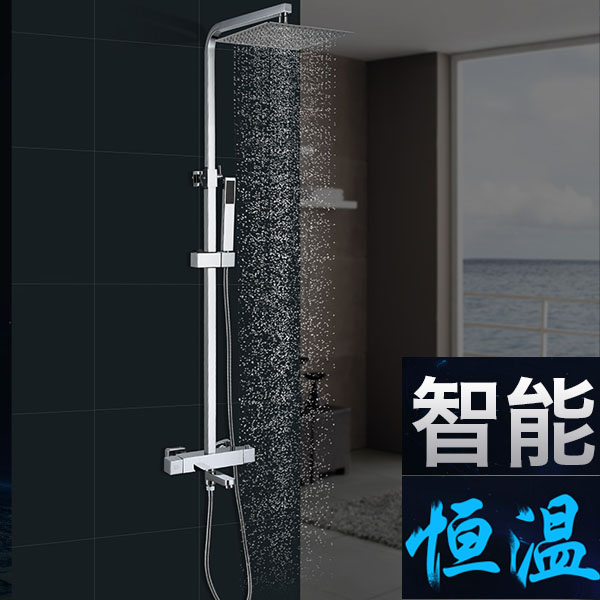 5Cgo 521931864275 恒溫淋浴花灑套裝旋轉水龍頭全銅智能增壓明裝方形衛浴室沐浴間衛生間多款選擇升降手持花灑酒店 CHX89310