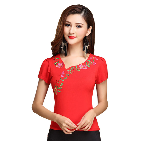5Cgo 546158534471 琳奈美廣場舞服裝上衣短袖春夏莫代爾V領廣場舞上裝舞蹈服中老年舞衣  GSX94000
