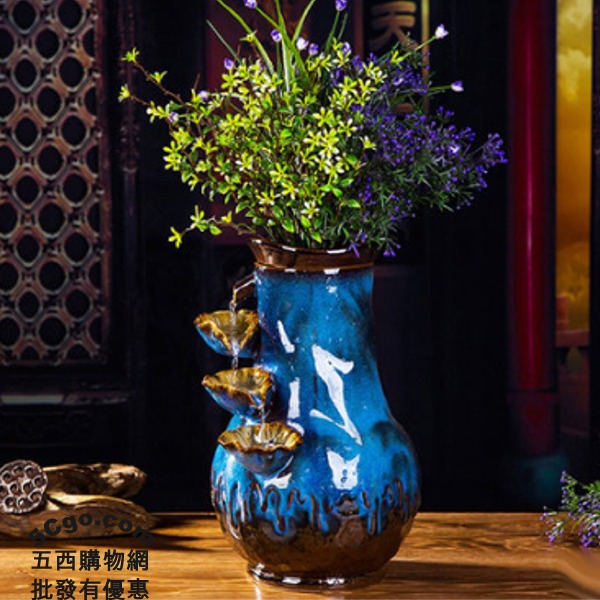 5Cgo 521860930484 窯變陶瓷流水噴泉加濕器客廳招財桌面裝飾花瓶簡約創意工藝擺飾玄關大門客廳書桌 AGL85300