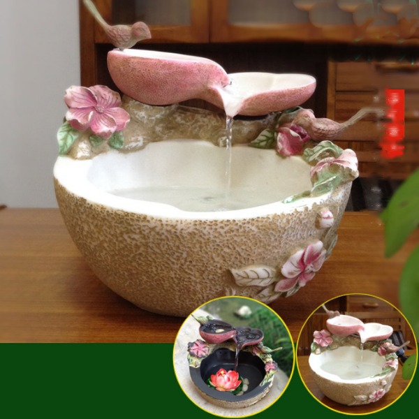5Cgo 524490468439 心心相映花鳥結婚禮物情人節禮品桌面流水噴泉擺件客廳裝飾水景魚缸擺設樹脂仿砂石設計二色可選 AGL81100