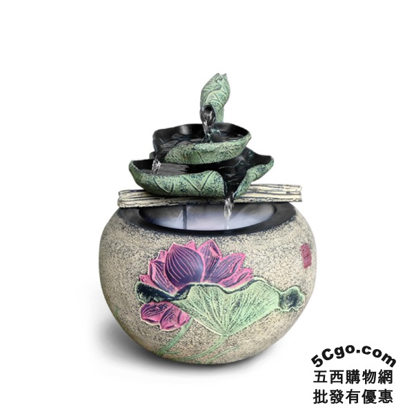5Cgo 15355303863 創意家居風水輪裝飾品客廳桌面玄關店面門市招財流水噴泉蓮荷葉青蛙魚缸加濕器含霧化器 AGL78100