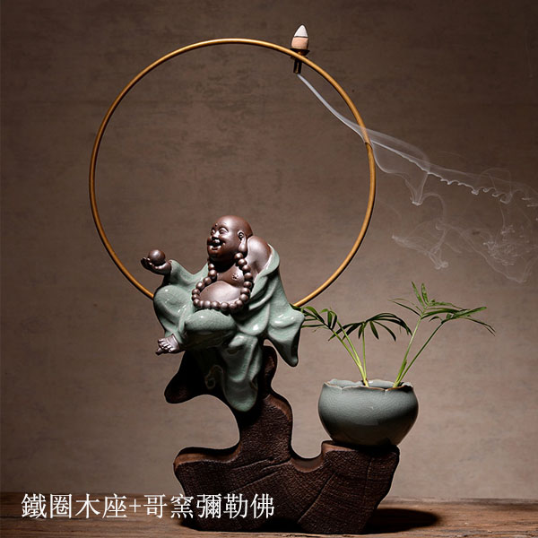 5Cgo 553170938546 創意哥窯倒流香爐茶壺茶杯紫砂陶瓷笑彌勒佛像工藝品檀香塔茶道熏爐香道擺件  HJT86100