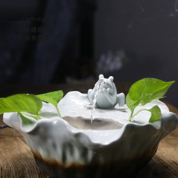 5Cgo 555802226074 陶瓷流水擺件桌面招財風水輪噴泉客廳魚缸加濕器室內水景喬遷禮品青蛙呱呱蓮葉蓮蓬 AGL88200