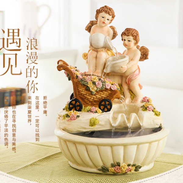 5Cgo 39351244386創意生日禮物歐式天使流水噴泉裝飾品電視櫃房間桌面家居工藝品可愛小仙童流水加濕 AGL84200