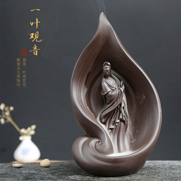 5Cgo 556750541204 一葉觀音茶壺茶杯泡茶茶具茶海茶寵倒流紫砂香爐創意擺件檀香盤香爐供佛供奉居室佛具  HJT85200