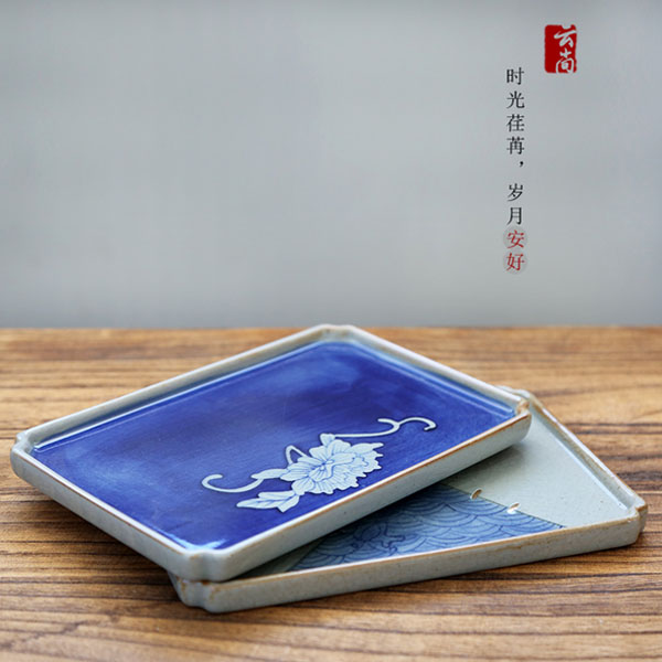 5Cgo 557807064060 手繪仿古開片茶盤茶壺茶杯泡茶茶海茶玩陶瓷功夫茶具茶盤壺承壺墊儲水乾泡小茶台  HJT84000