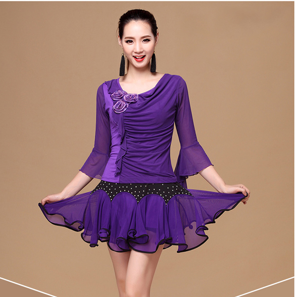 5Cgo 521801184729 廣場舞演出服套裝秋季新款中袖上衣加鑲鑽短裙大碼修身舞蹈服  GSX33000
